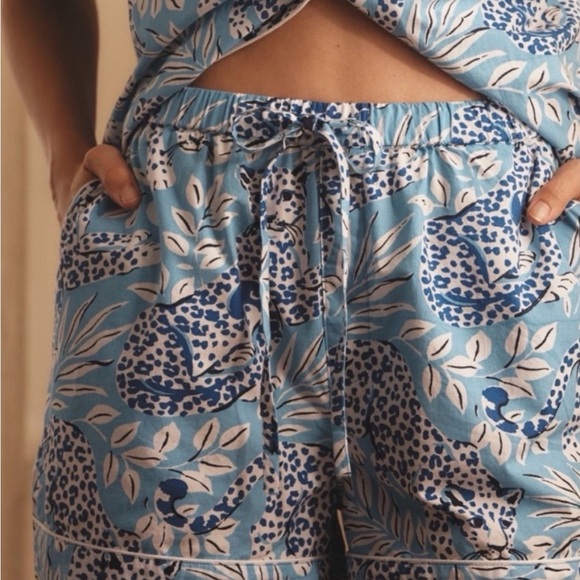Printfresh + Anthropologie City Cats blue leopard print pajama shorts set NWOT - Picture 10 of 11